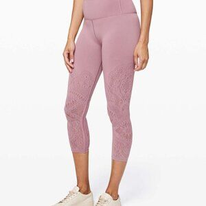 Lululemon Reveal Crop Legging Zen Expression Mesh Details Vintage Mauve Size 12